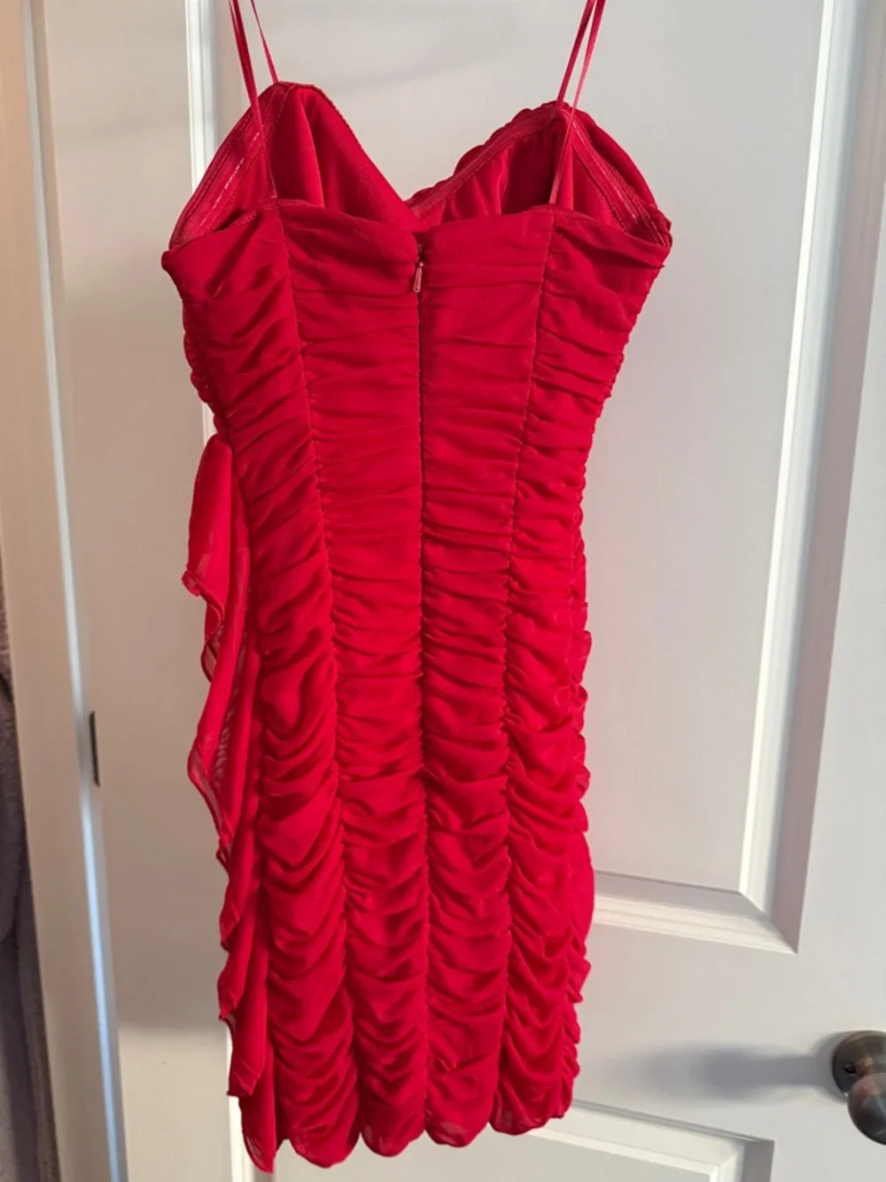 Max & Cleo Red Ruffle Ruched Mini Dress - Picture 2 of 3